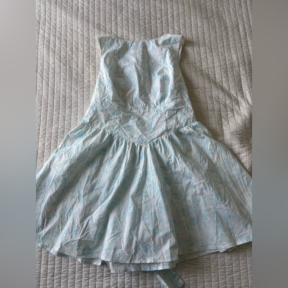 Light Blue Floral Strapless Girls' Dress